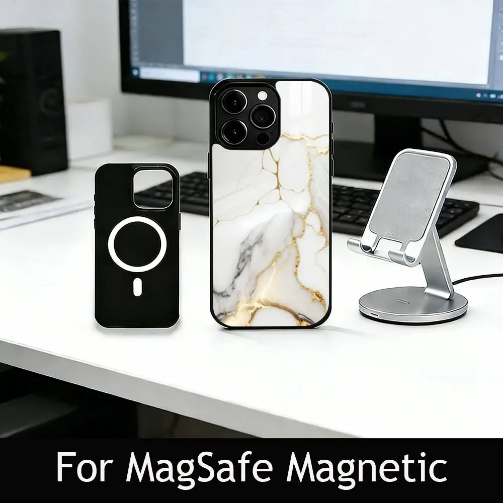 Stylish Marble Pattern Phone Case For iPhone17,16,15,14,13,12,11 Plus,Pro Magnetic For Magsafe Wireless Charging