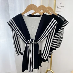 Korean College Fashion Stripe Wool Knit Shoulder Cape Knotted Warm Shawl Summer Air Conditioned Room Protect Neck Woman's Scarf