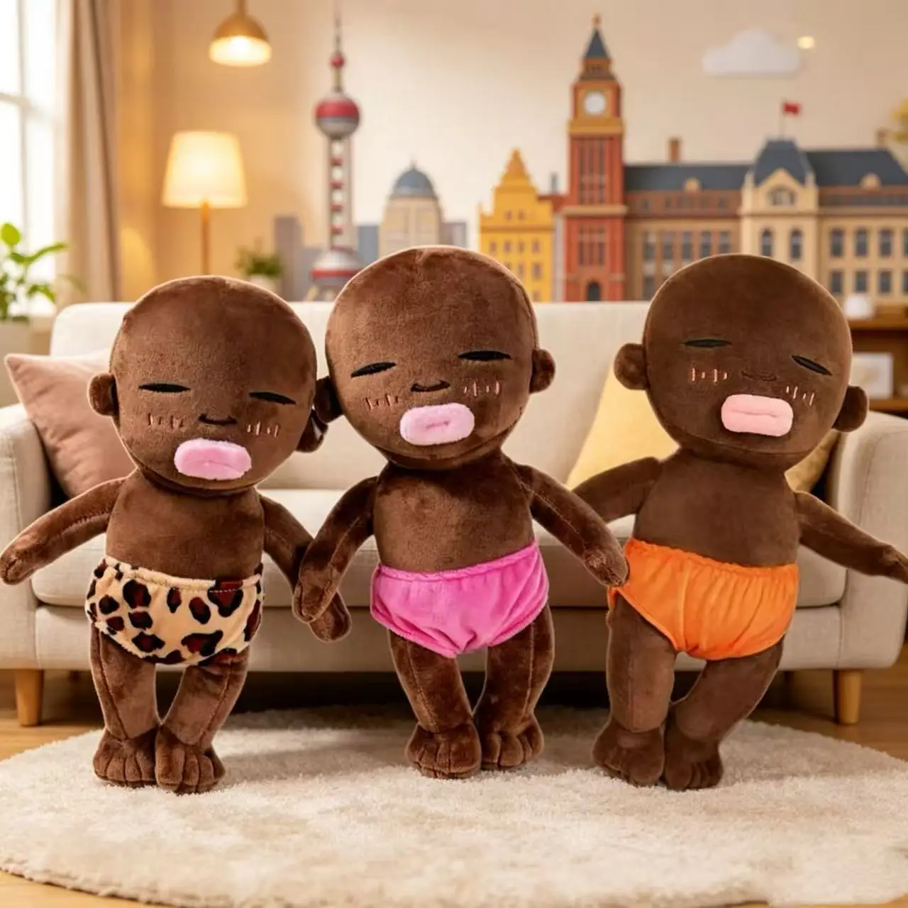 New 60cm Funny Black Baby Plush Doll with Colorful Shorts Soft Stuffed Toy Unique Birthday Gift for Prank and Party