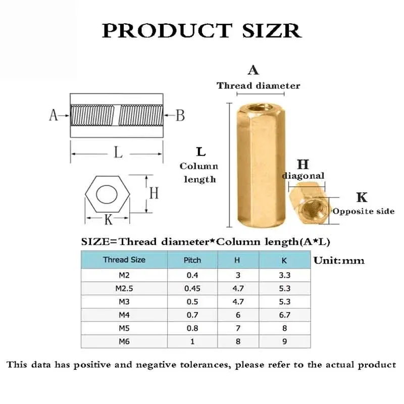 Hex Female to Female Threaded Brass Hex Standoffs Spacers M3 M4 M5 M6 Hexagonal Stud Spacer Hollow Pillars Nuts