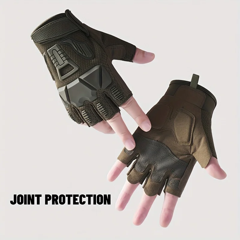 1 Pair Motorcycle Gloves Men Hard Shell Tactical Hunting Shooting Knuckle Protection Sports Half Finger Cycling Bike Gloves