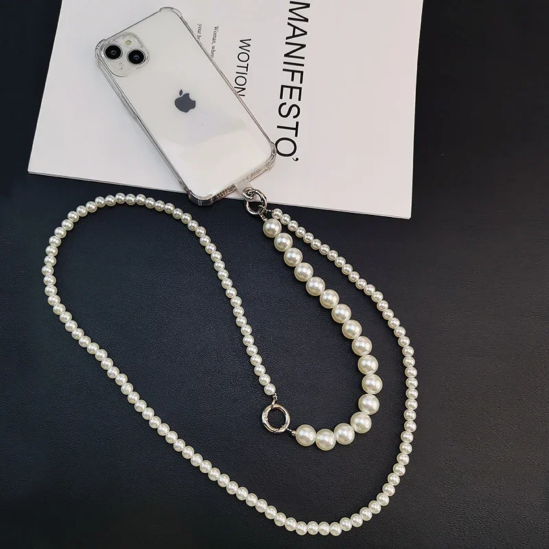 

Ремешок для телефона через плечо, длинное жемчужное ожерелье, цепочка для Iphone 16 15 Xiaomi, чехол для сотового телефона, жемчужный браслет с универсальным зажимом