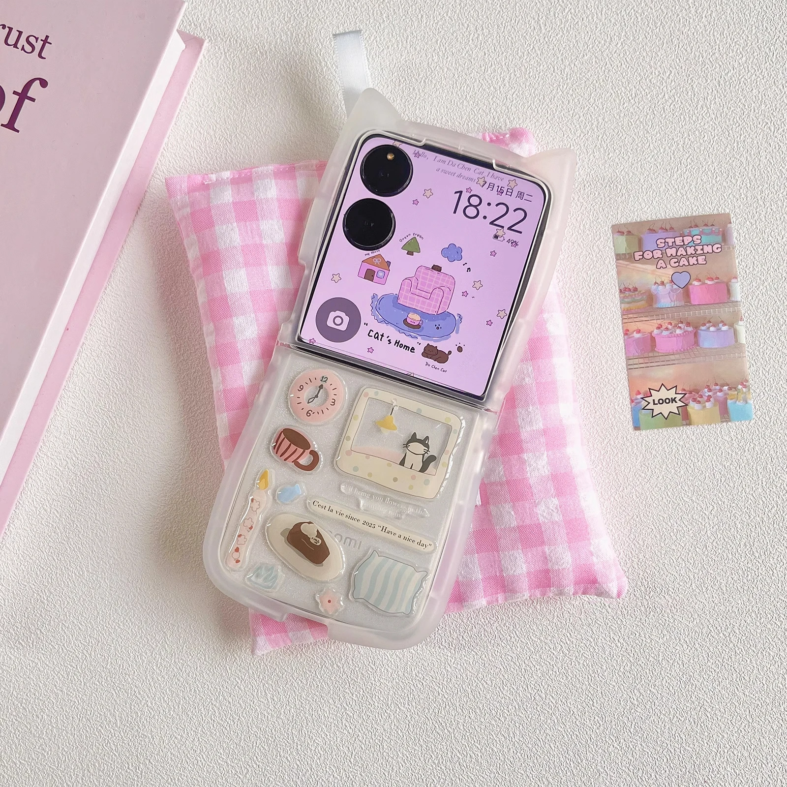 귀여운 고양이 만화 스티커 폰 케이스 이미지