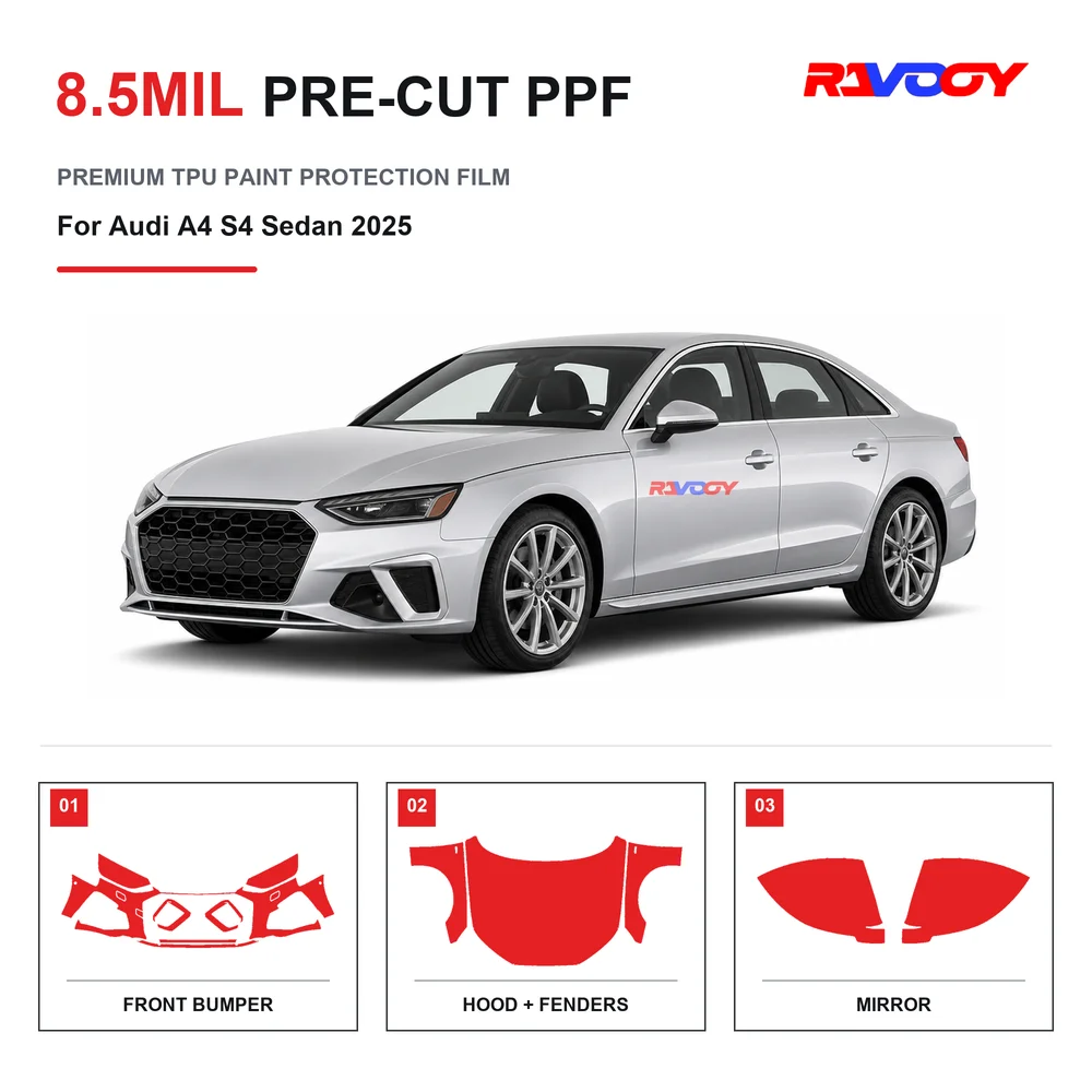 Precut PPF For Audi A4 S4 Sedan 2025 8.5mil TPU Clear Paint Protection Film Self Healing Hydrophobic UV Stone Chip Guard