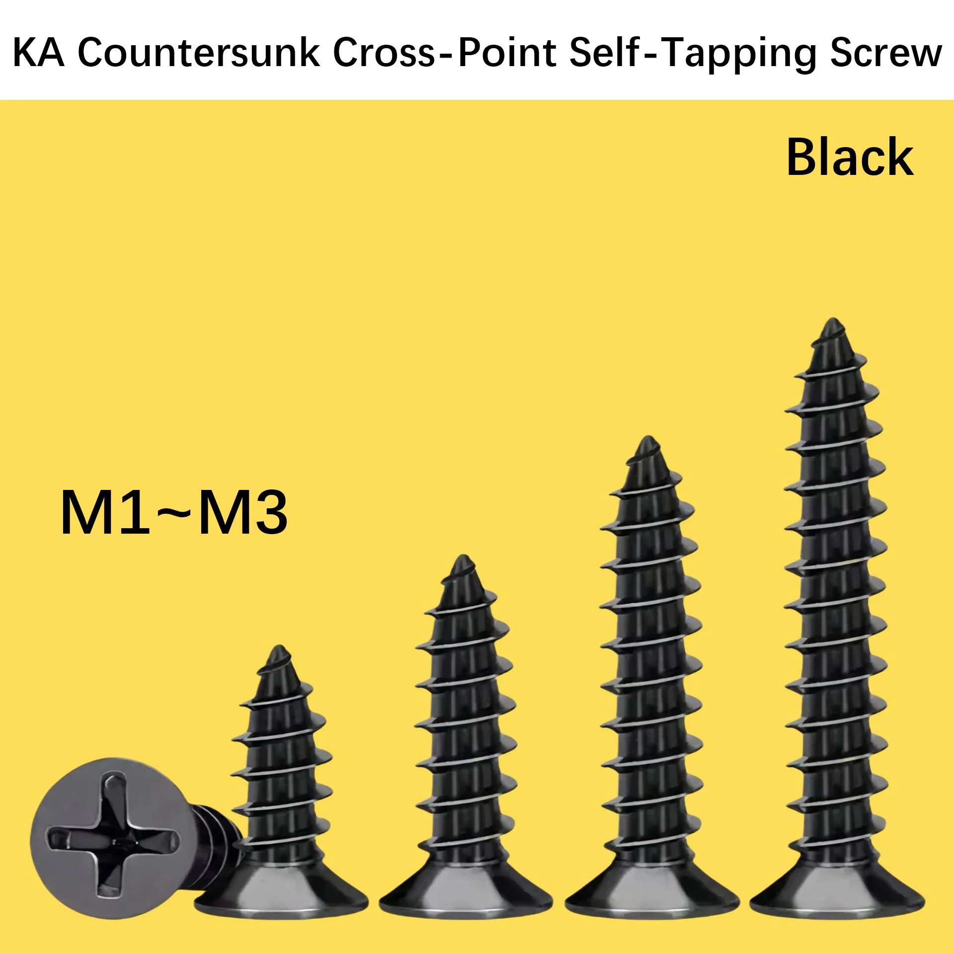 300pcs Black Plated Iron Countersunk Flat Head Self Tapping Screws M1-M3, KA Electronic Cross Drive Pointed Tails Hardware Kit.