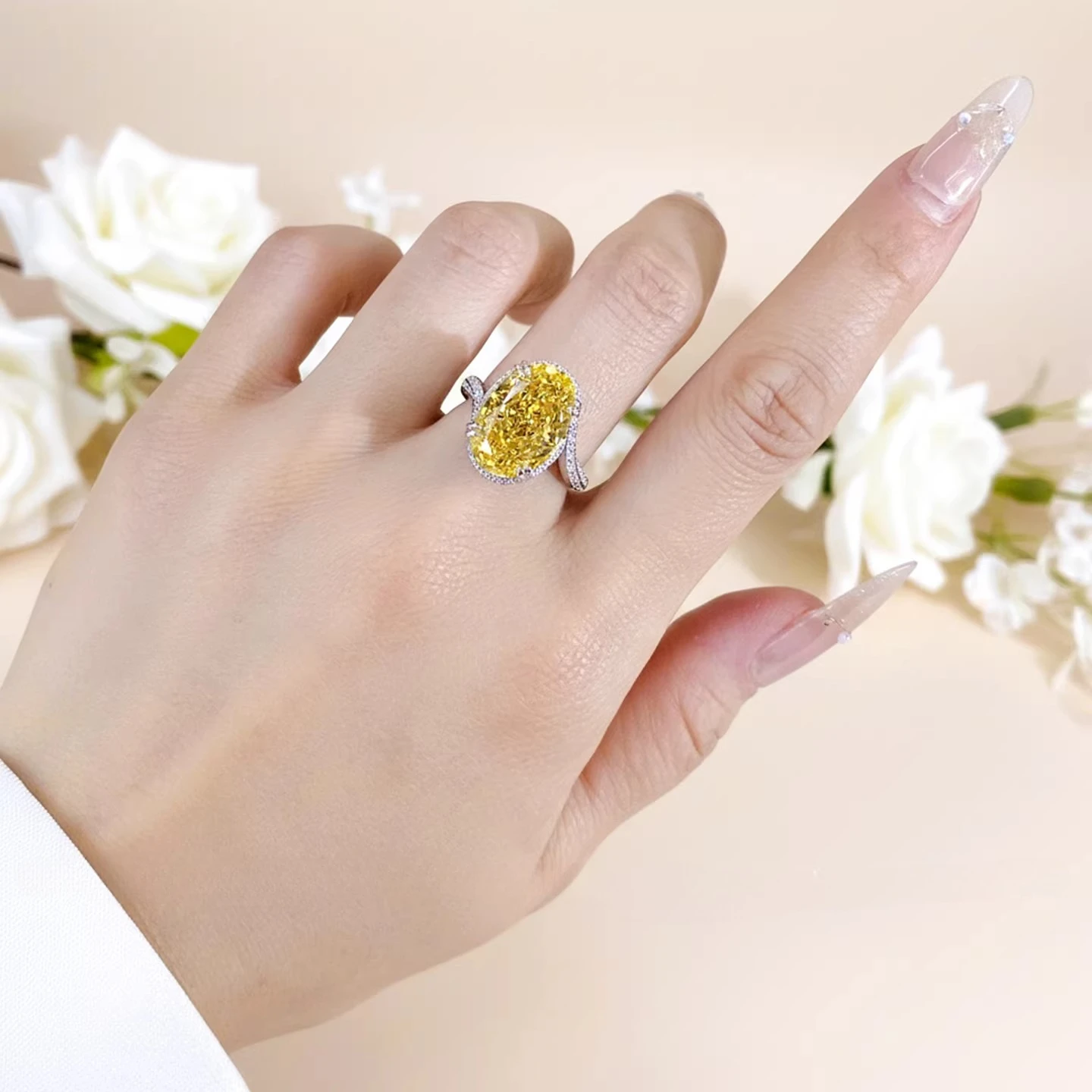 Anello in argento sterling 925 con zirconi gialli, gioielli di moda con taglio a ghiaccio Redion da 10 carati