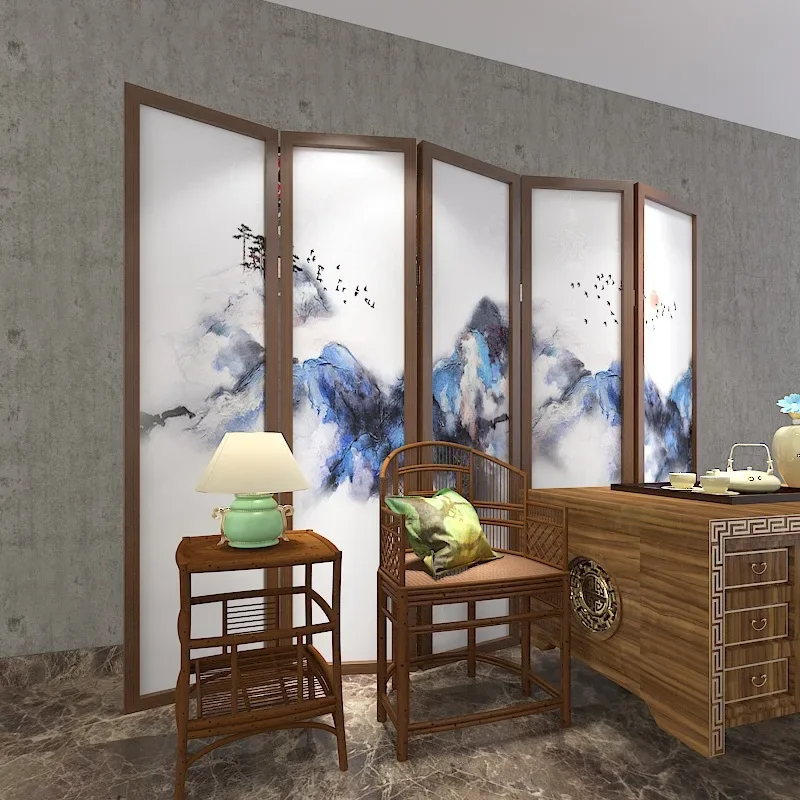 New Chinese-style folding screen partition living room can be moved into the home to block the hotel tea room decorative ink lan