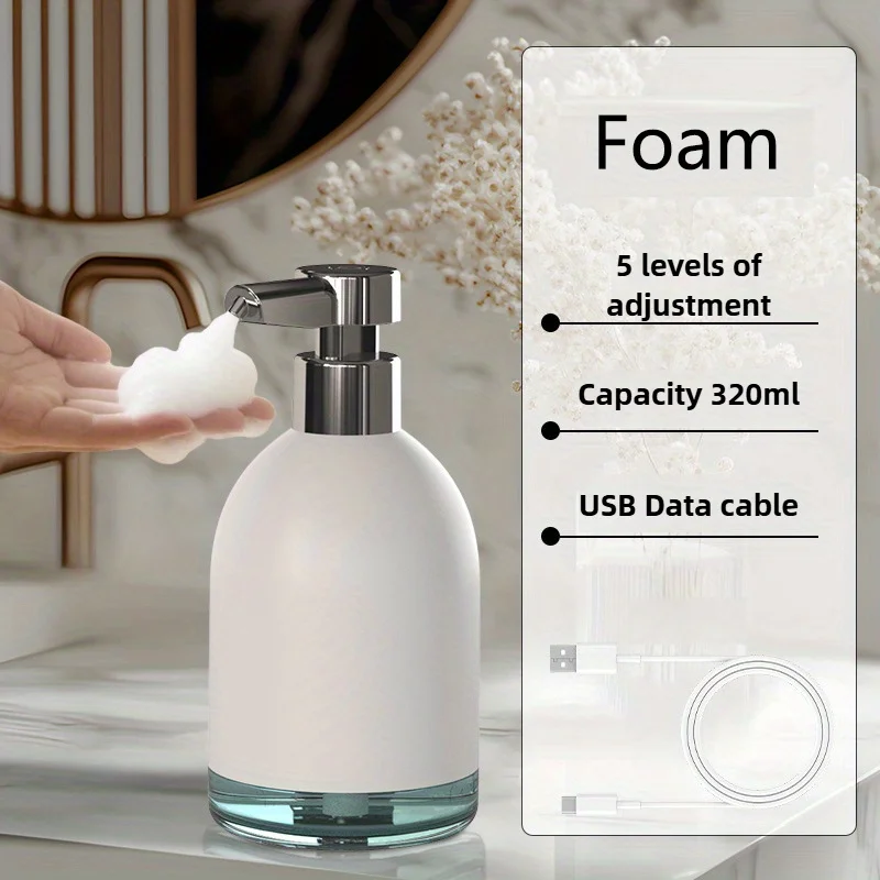 

Rechargeable Automatic Soap Dispenser 1200mAh, 5-Level Touchless Sensor Hand/Laundry Detergent Dispenser for Kitchen Bathroom