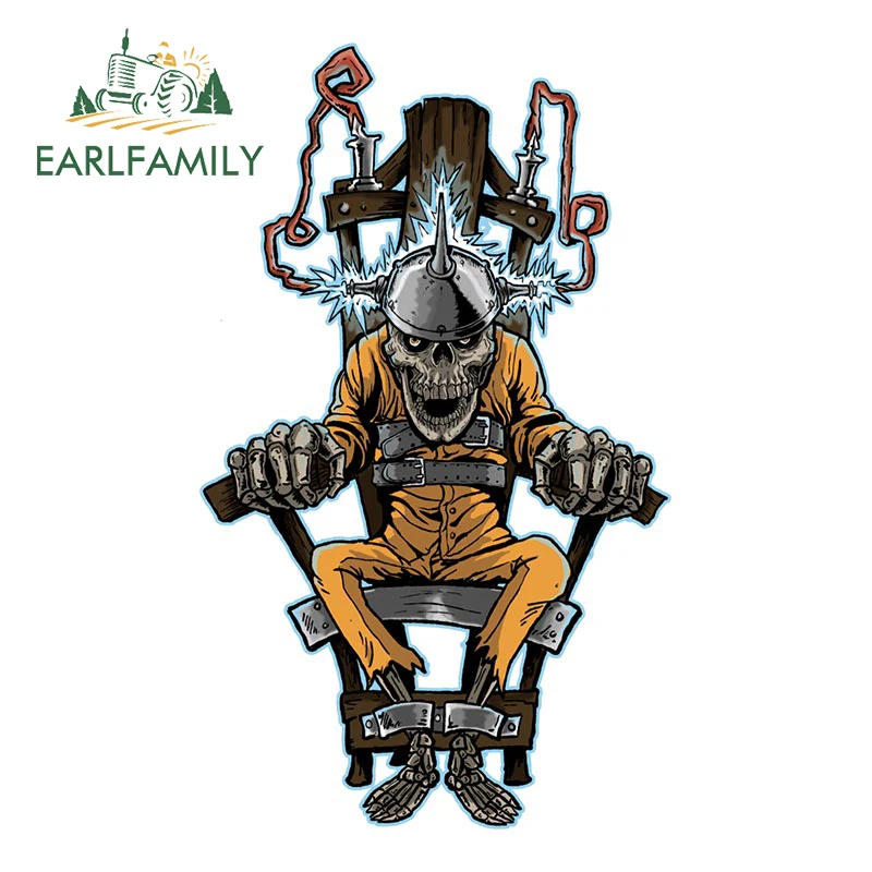 EARLFAMILY 13cm x 7.8cm Ride The Lightning Electric Chair Vinyl Skull Car Sticker Rear Windshield Trunk Toolbox Decal Car Wrap