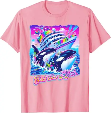 Eat The Rich Whale 90s Orca Funny Whale Animal Yacht Retro T-Shirt Kids Fashion Graphic Top Short Sleeve Saying Tee Novelty Gift