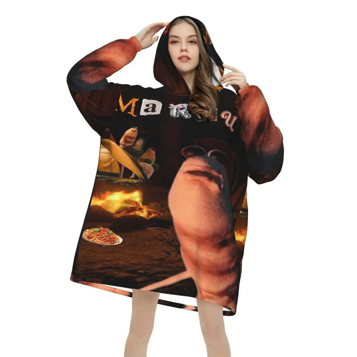 

Marcus The Worm Robert Help Blanket Hoodie Oversized Wearable Sweatshirt Blanket Warm Gifts for Women Girls Girlfriend
