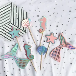 Mermaid Tail Cupcake Toppers Glitter Seahorse Starfish Mermaid Tail Birthday Cake Decor Under the Sea girl Birthday Party decor