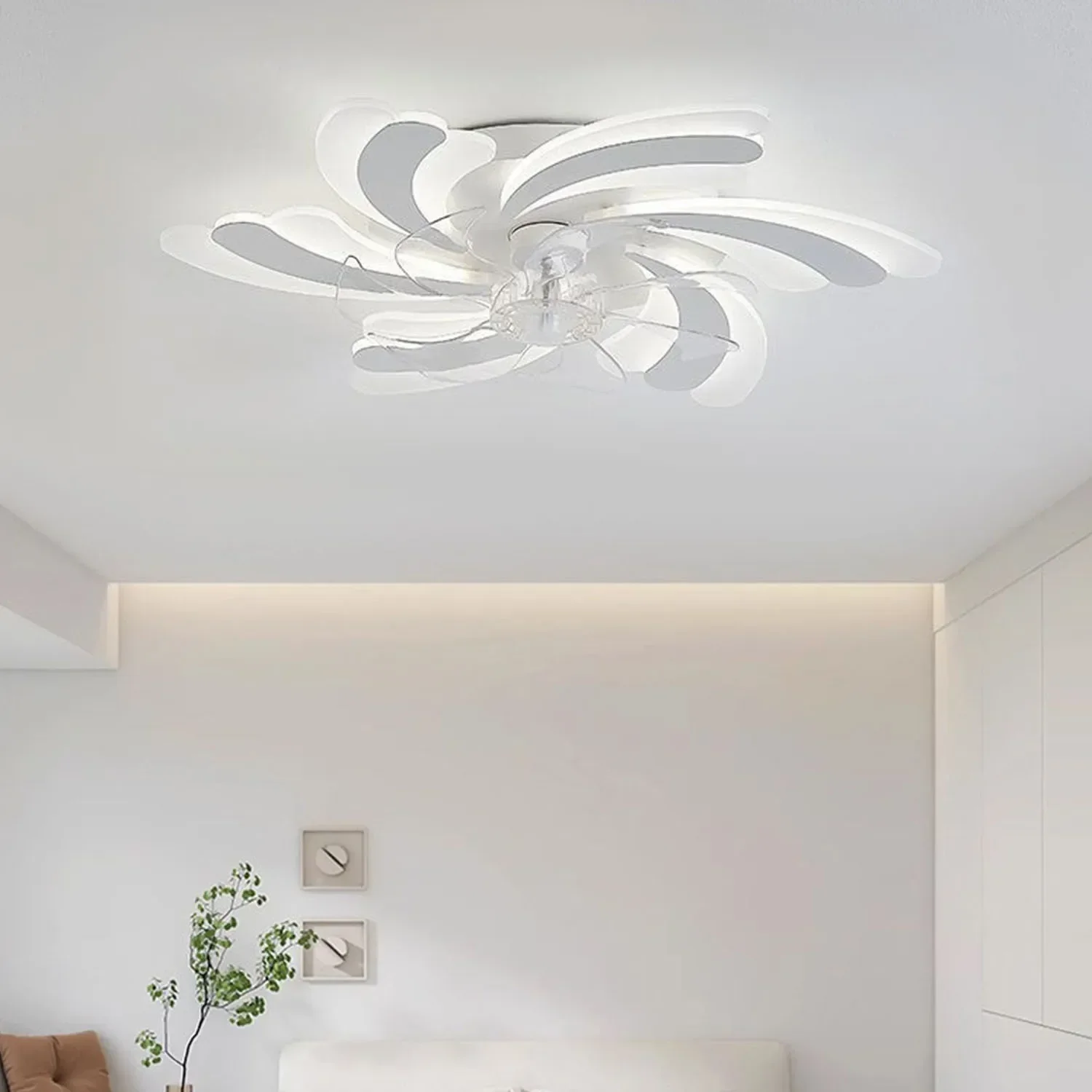 Creative Flower Shape Black White Ceiling Fan Light LED Ceiling Lamp Remote Control Bedroom Silent Electric Fan Lamp Ventilators