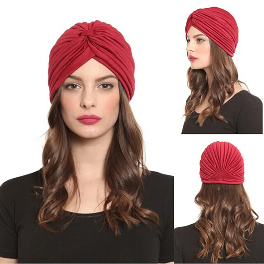 Sombrero musulmán con nudo para hombre y mujer, pañuelo para la cabeza de Color sólido, pañuelo sencillo para la cabeza, Hijab para quimio, gorro