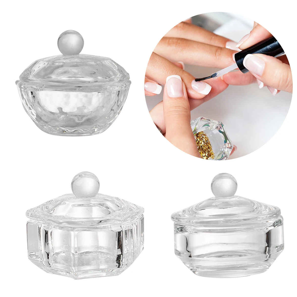3 bicchieri di vetro di cristallo per nail art, mini contenitori per miscelazione di polvere liquida acrilica, strumenti per salone di manicure, tazza per nail art