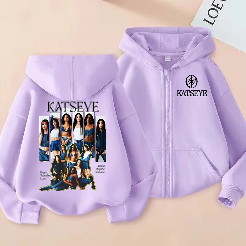 Kinder-Sweatshirts mit Reißverschluss, Kpop Katseye Print Hoodie, Kinderkleidung, lässige Oberteile für Mädchen und Jungen, Sweatshirt mit Reißverschluss, Streetwear – Detail 3