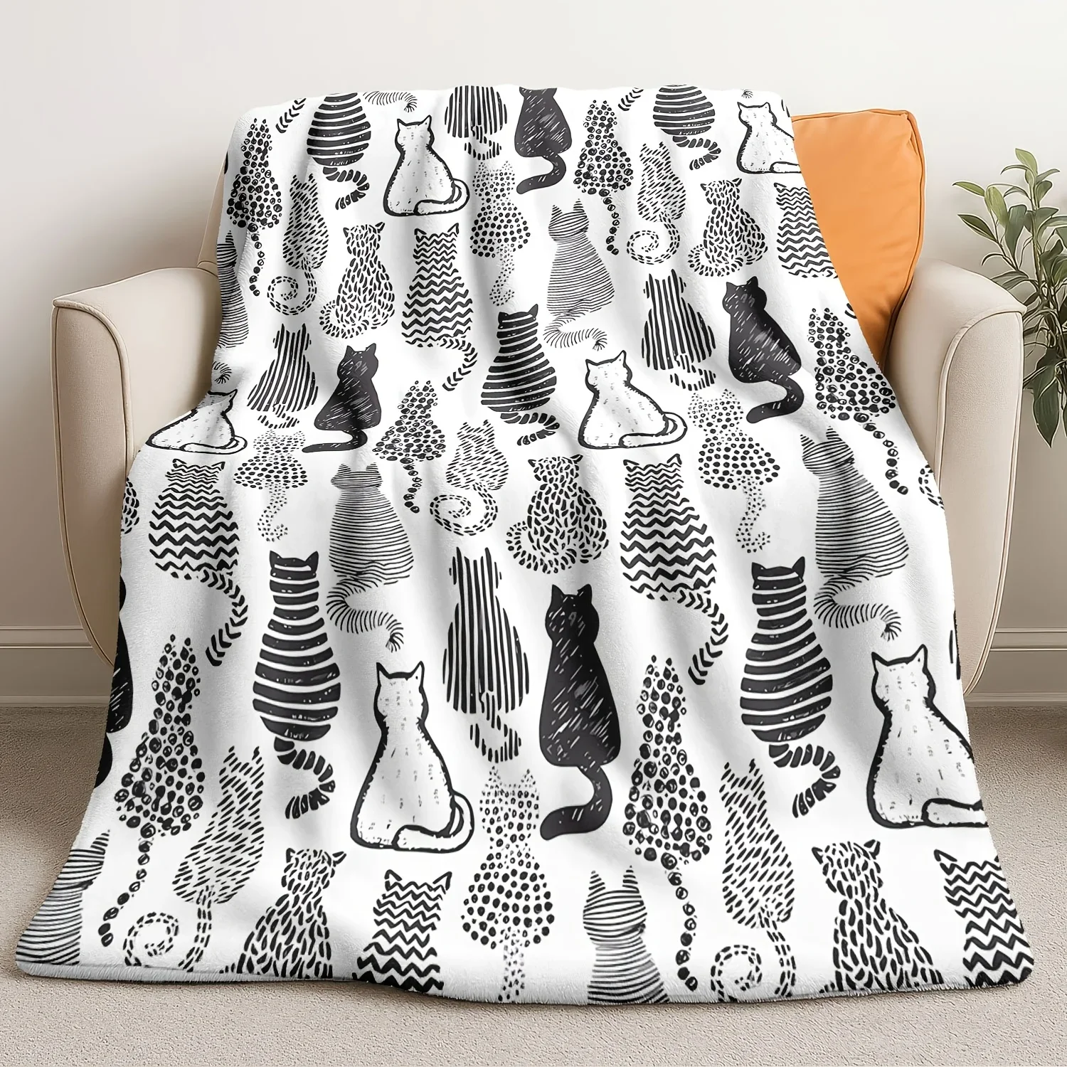 Artistic Cat Silhouette Flannel Blanket Soft Warm Couch Bed Travel Gift Idea Animal Print Blanket Sofa Bed Living Room Decor