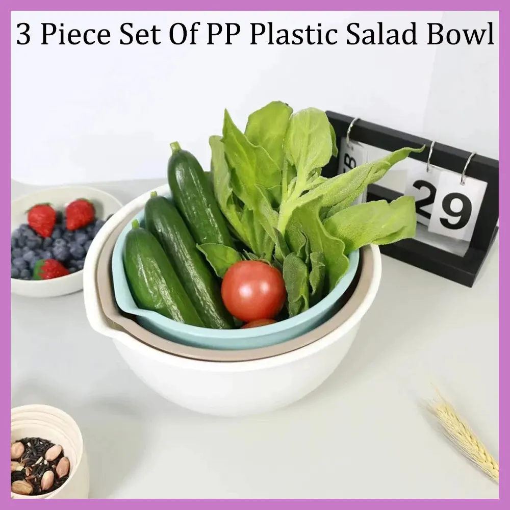 3 Piece Set Of PP Plastic Salad Bowls Kitchen Utensils Household Fruits Vegetables Snacks And Plates