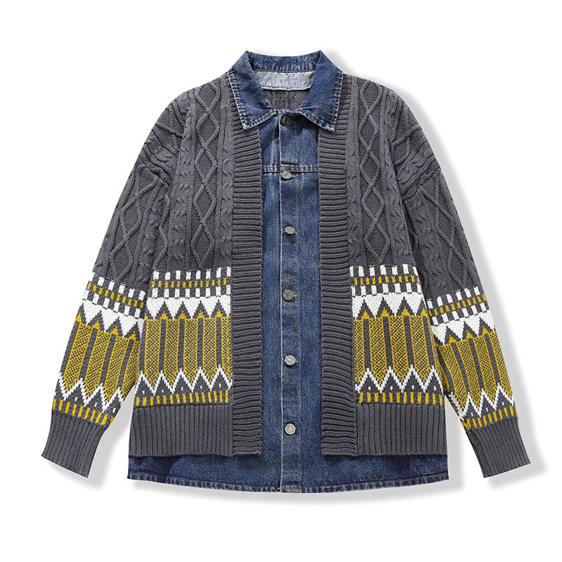 

Knitted Denim Sweatercoat Designer Men Sweater Loose Fit Casual Winter High Quality Soft Comfortable Polyester Sueters De Hombre