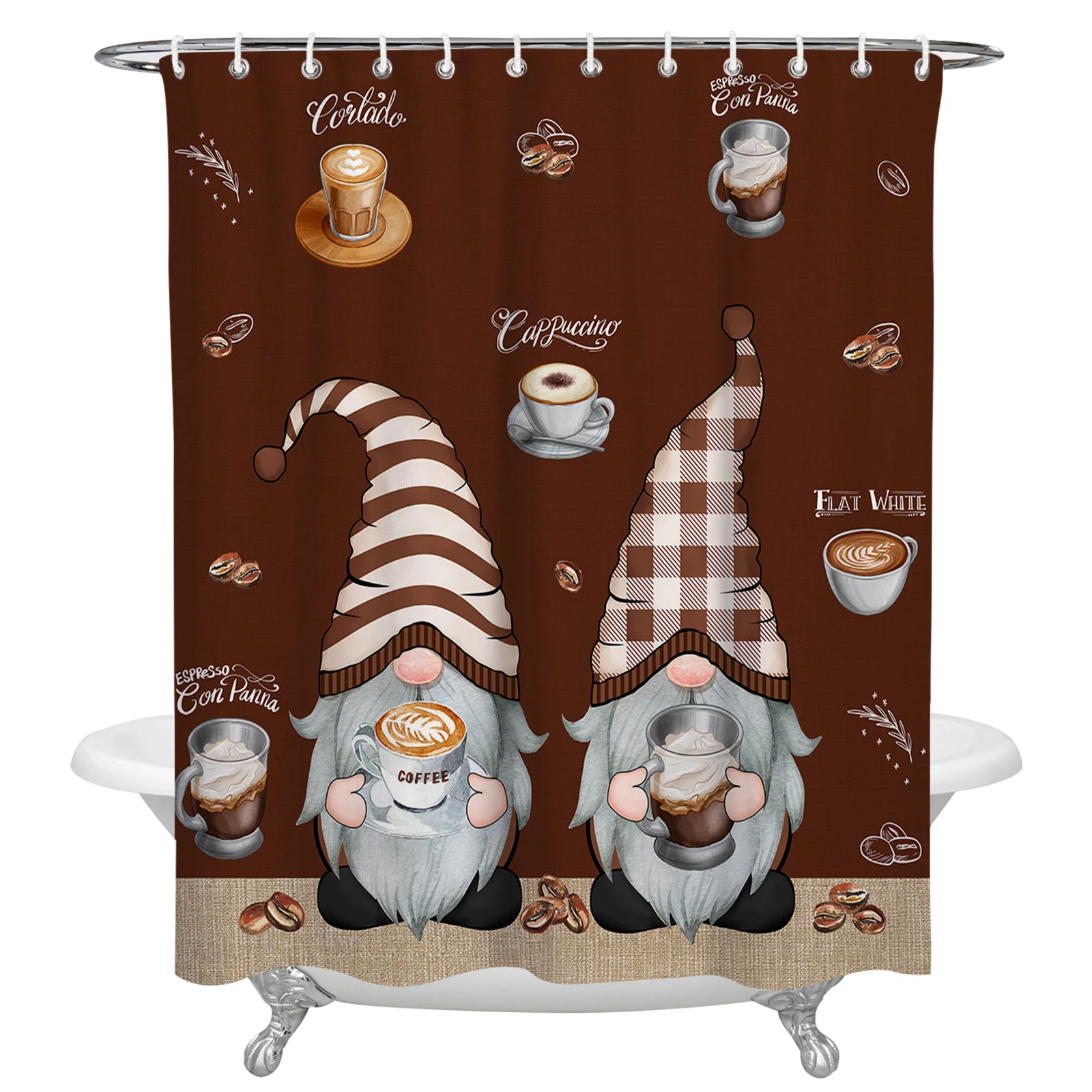 Coffee Dwarf Coffee Beans Waterproof Bathroom Decoration Shower Curtain With Hook Printed Bathtub Curtains Bathroom Accessories