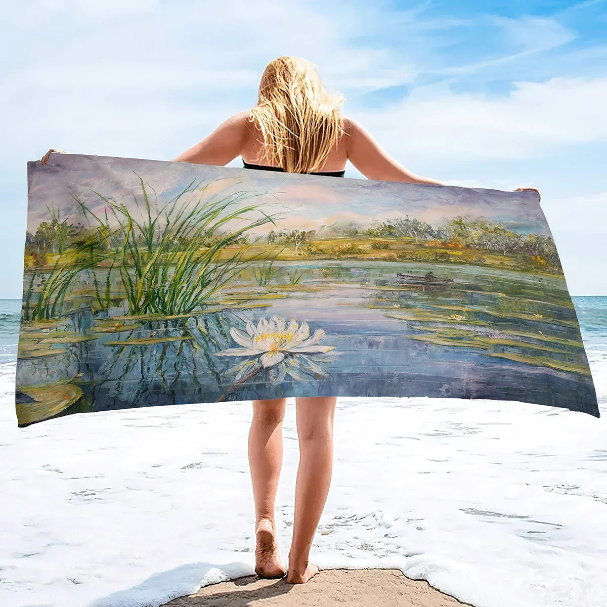 Water Lilies Oversized Microfiber Beach Towel,Lightweight Pool Swim Palm Tree Bath Towel,Cute Quick Dry Sand Proof Beach Towel