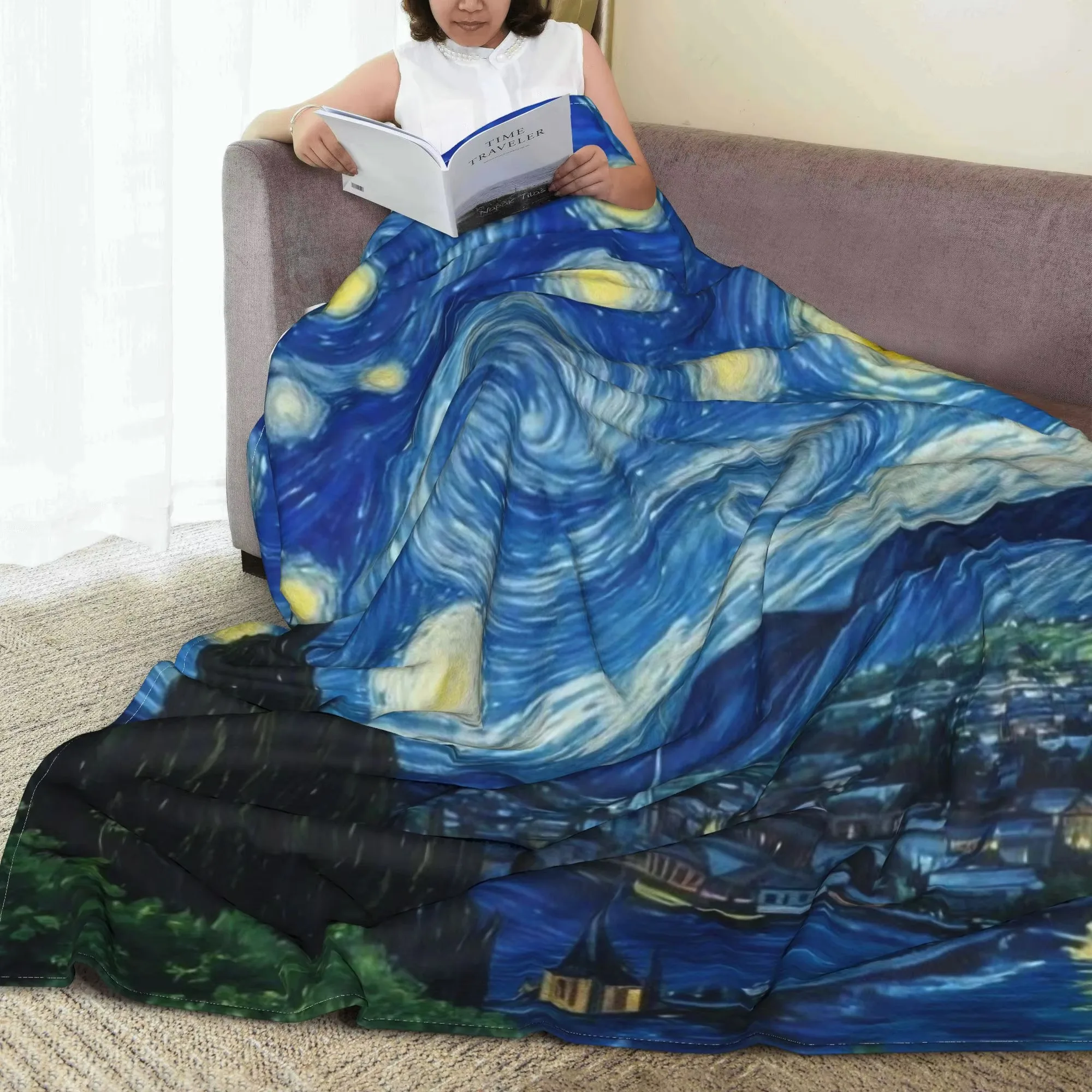 Starry Night Vincent Van Gogh Oil Painting Plush Fleece Throw Blanket Ultra Soft Warm Cozy For Bed Couch Travel Home Decor Gift