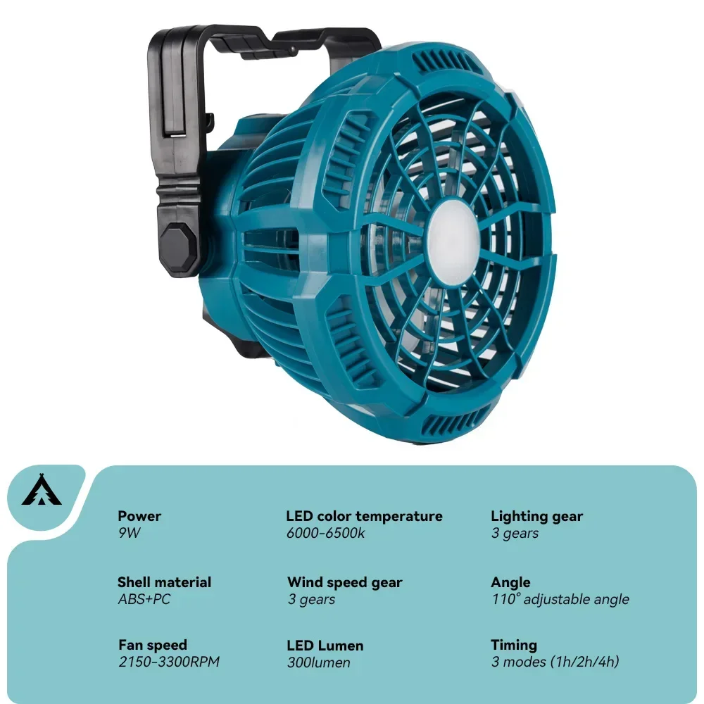 Беспроводной электрический вентилятор Wireelife для рабочего места, 9 Вт, с регулируемым расстоянием, со складным крючком, вентилятор для кемпинга