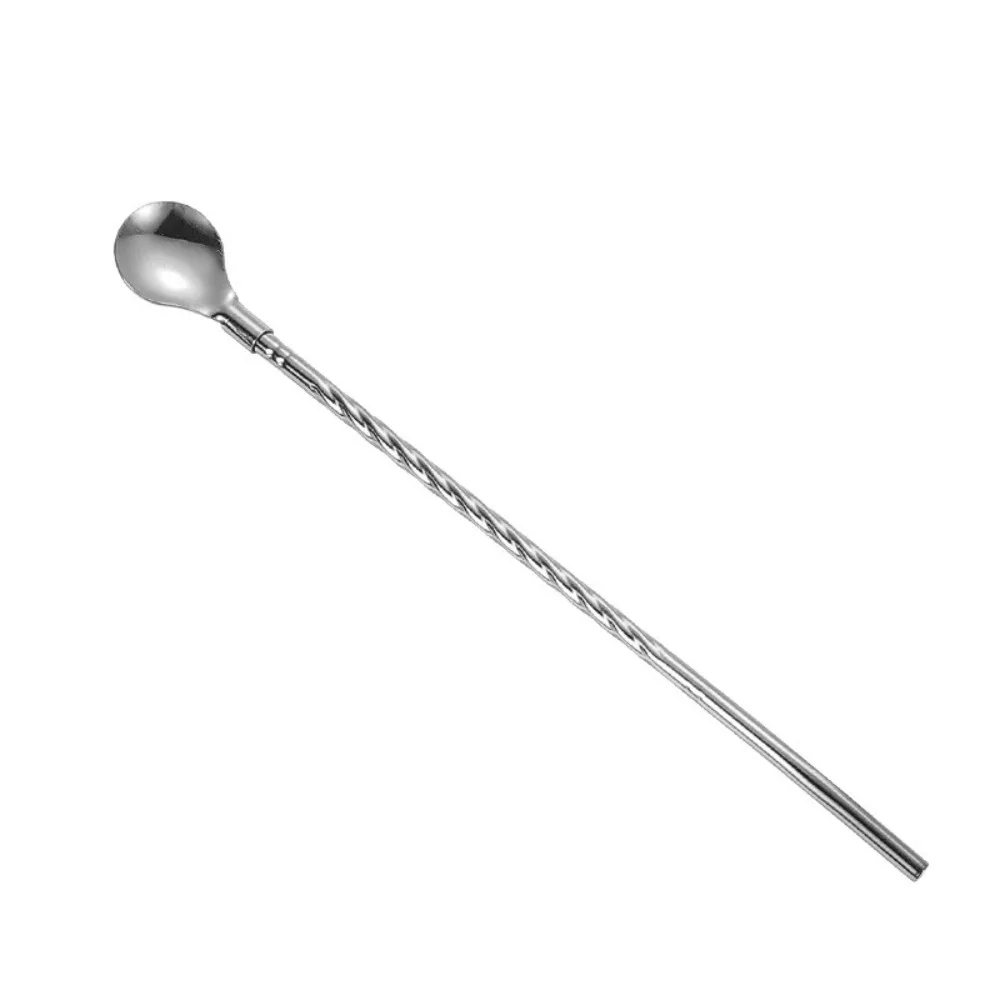 

10PCS Dual-use Stainless Steel Straw Spoon Long Twisted Portable Mixing Spoon Reusable Coffee Stirring Spoon Cocktail