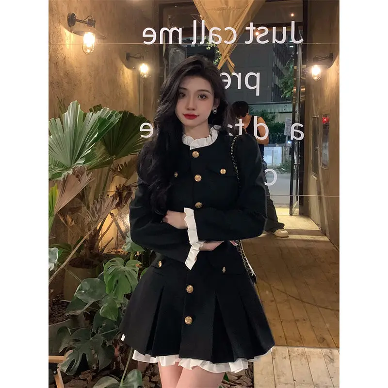 High End Small Fragrant Style Suit Dress Petite and Stylish Waist Cinching Hepburn Style Black Dress