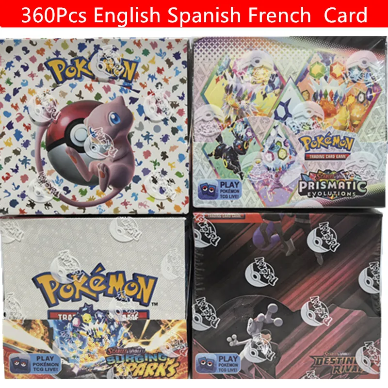 Cartas Pokémon em Inglês, Francês e Espanhol, 90-360 Peças, Caixa de Booster Sun Moon Evolutions, Cartas Colecionáveis para Crianças