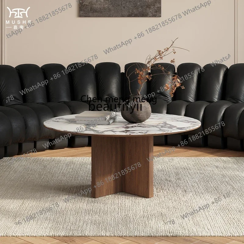 

CC Wabi Sansan Solid Wood Purple Slate Coffee Table North American Black Walnut Light French Round Coffee Table