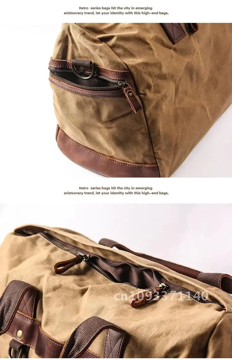 

Vintage Weekend Canvas Men Luggage bag Genuine Leather Men Travel Large bag trip of on carry Overnight Waxed Bags Duffel Bags