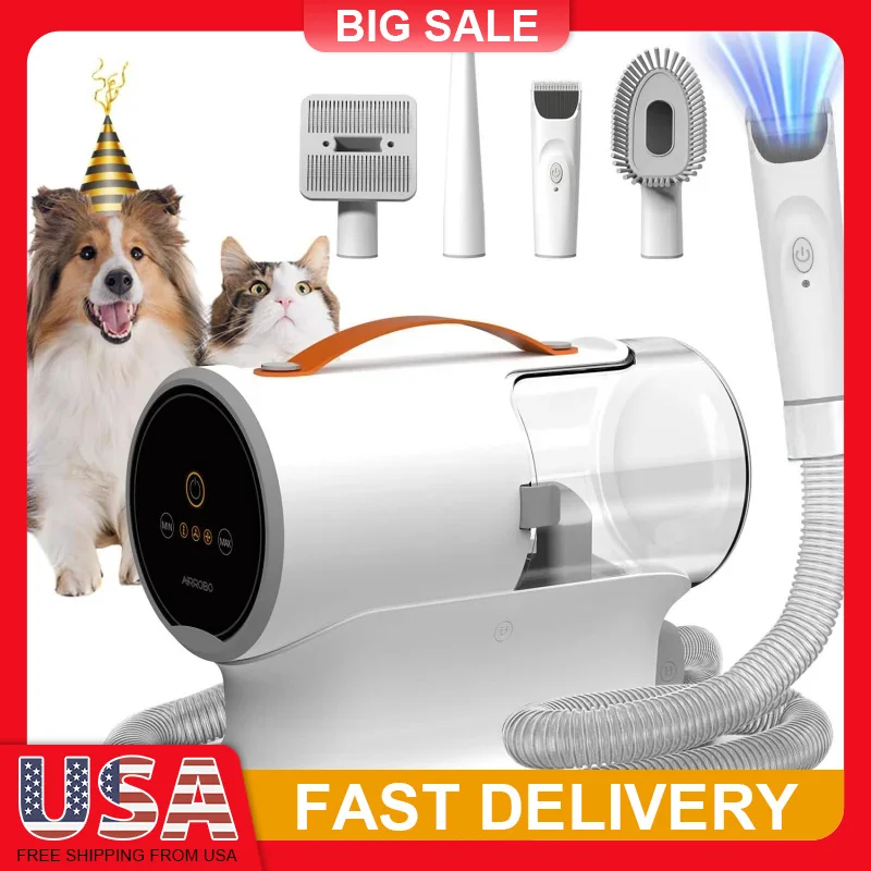 

Dog Grooming Vacuum 12000Pa Strong Suction Pet Hair Clipper with 6 Combs 2L Dust Cup Low Noise 3 Levels Adjustable for Shedding