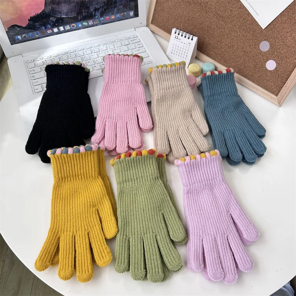 Knitted Touch Screen Gloves Women's Autumn And Winter Warm Expose Fingers Gloves Elastic Thick Wool Crochet Gloves Accessories