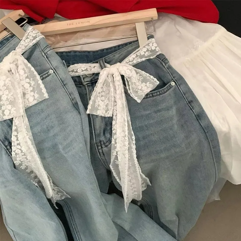 

Unique Y2k Long Lace Waistband Bow Thin Lace Waist Belt Tie Up Thin Dress Jeans Belt Summer