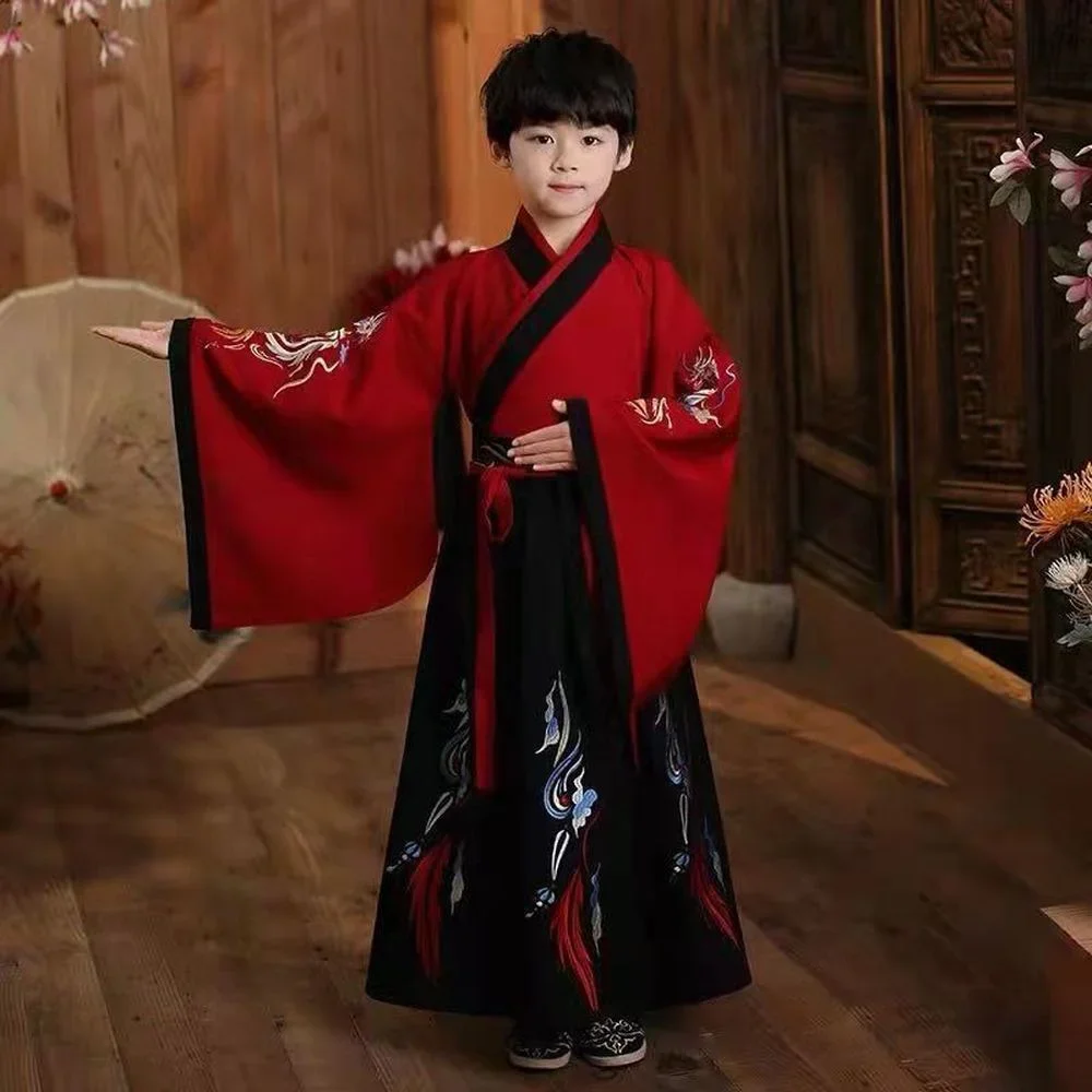 Roupa de palco hanfu para meninos, terno tang para crianças, vestido chinês antigo, traje tradicional para crianças, ano novo