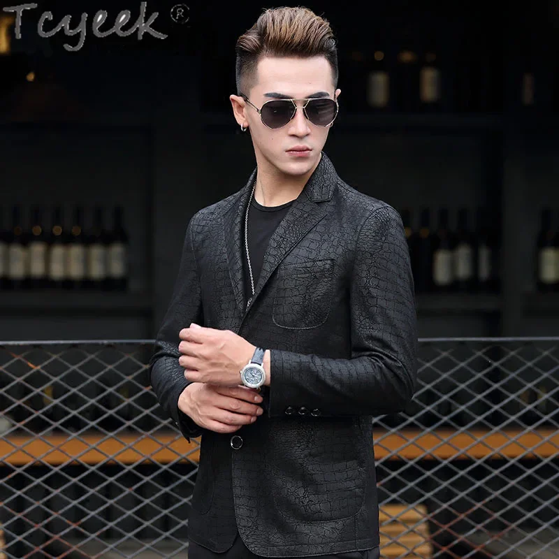 Tcyeek Genuine Leather Jacket Men Real Sheepskin Suit Coats Business Casual Leather Coat Jaqueta Couro Spring Autumn Clothes