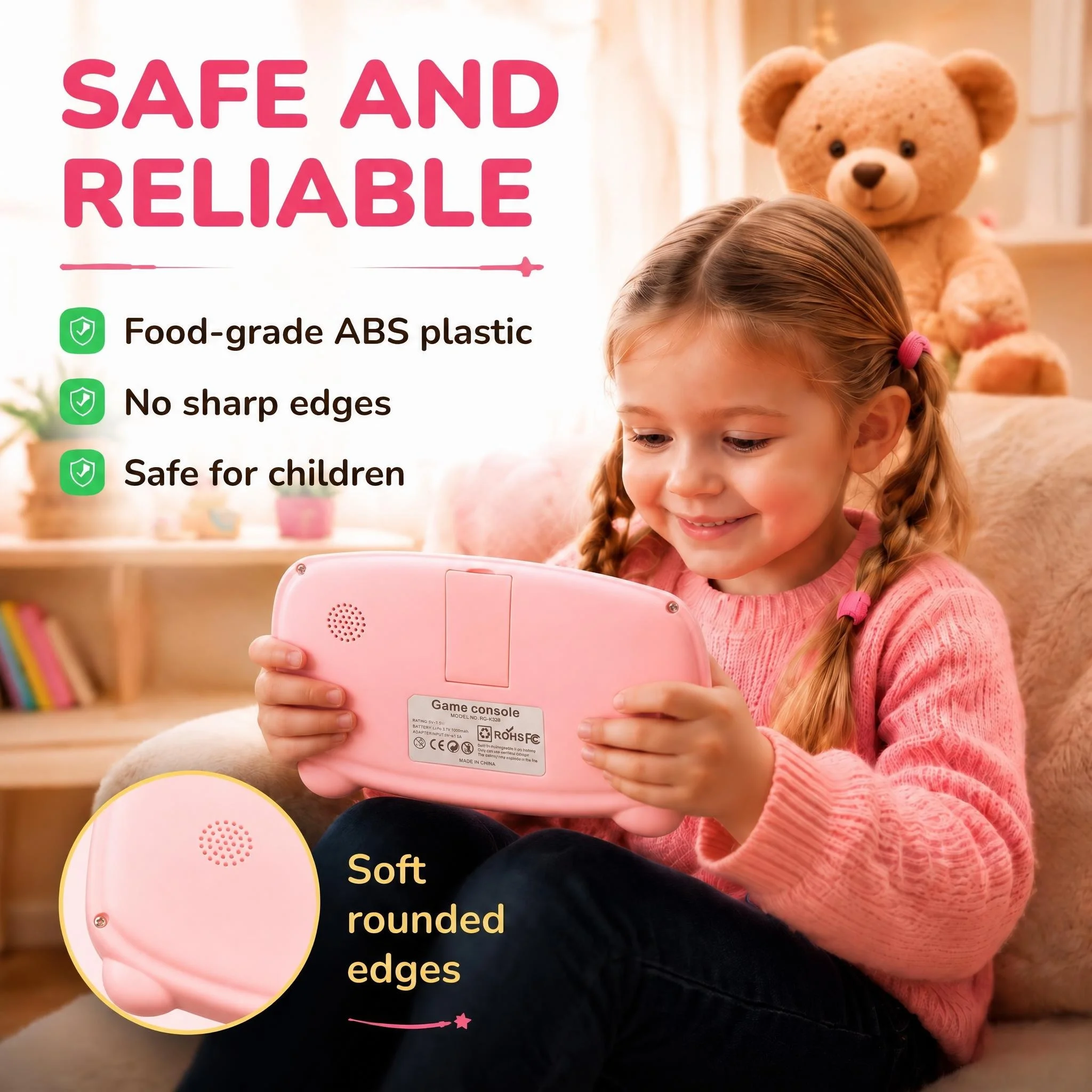 AISLPC K32B Cute Retro Handheld  Game Console Contains 300 Authorized Games with Stand Holiday Gifts for Boy/Girl/Kids