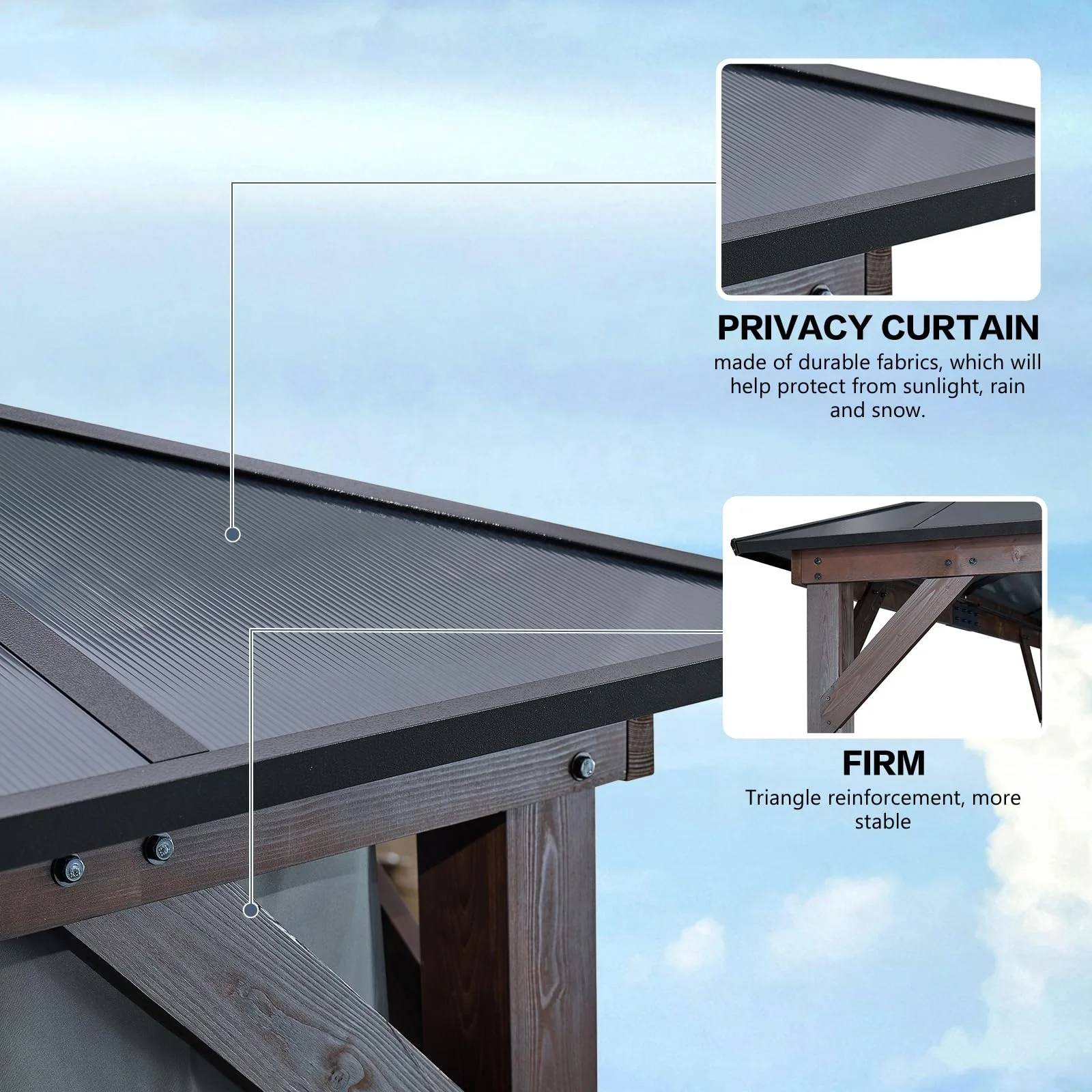 Custom Alumin Framed Pavilion Durable Outdoor Metal Roof Pergola PVC Nature Pressure Treated Wood Hardtop Gazebo