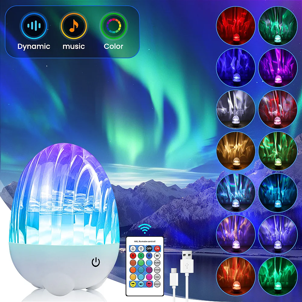 

2-in-1 Music Player & Nebula Projector Desk Lamp - Dinosaur Egg Design Colorful LED Light Show With Water Ripple Effect, Remote