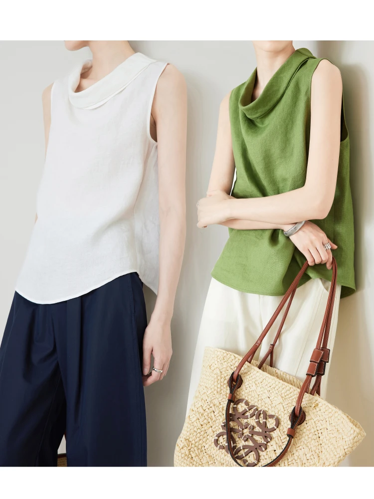 

Summer Lightweight Linen irt Women's ort Sve Crew Ne Vest White Svel Top Breathable Comfortable Loose Fit irt