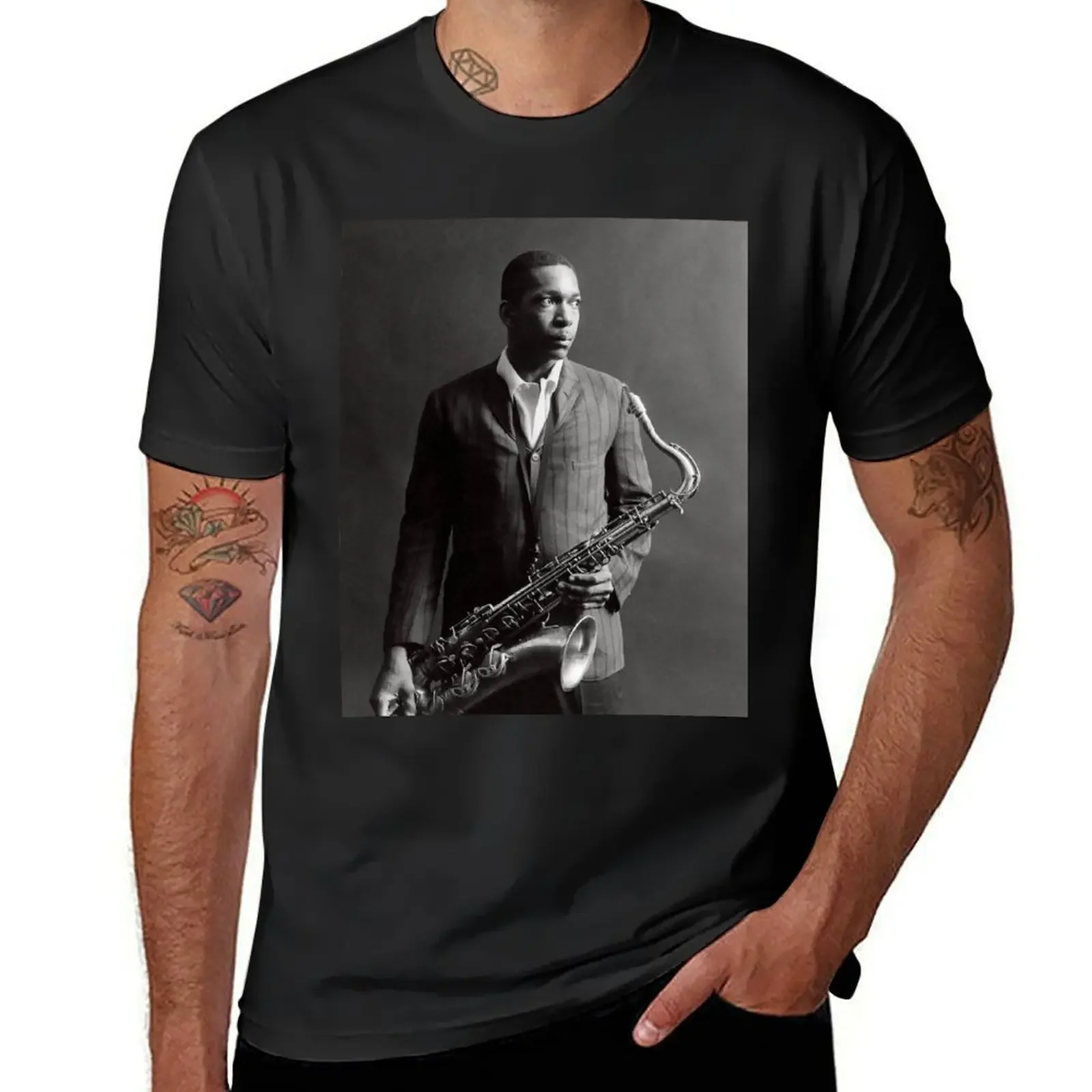 Camiseta de saxofonista John Coltrane para hombre, Camisetas estampadas de anime, ropa bonita vintage, camisetas blancas