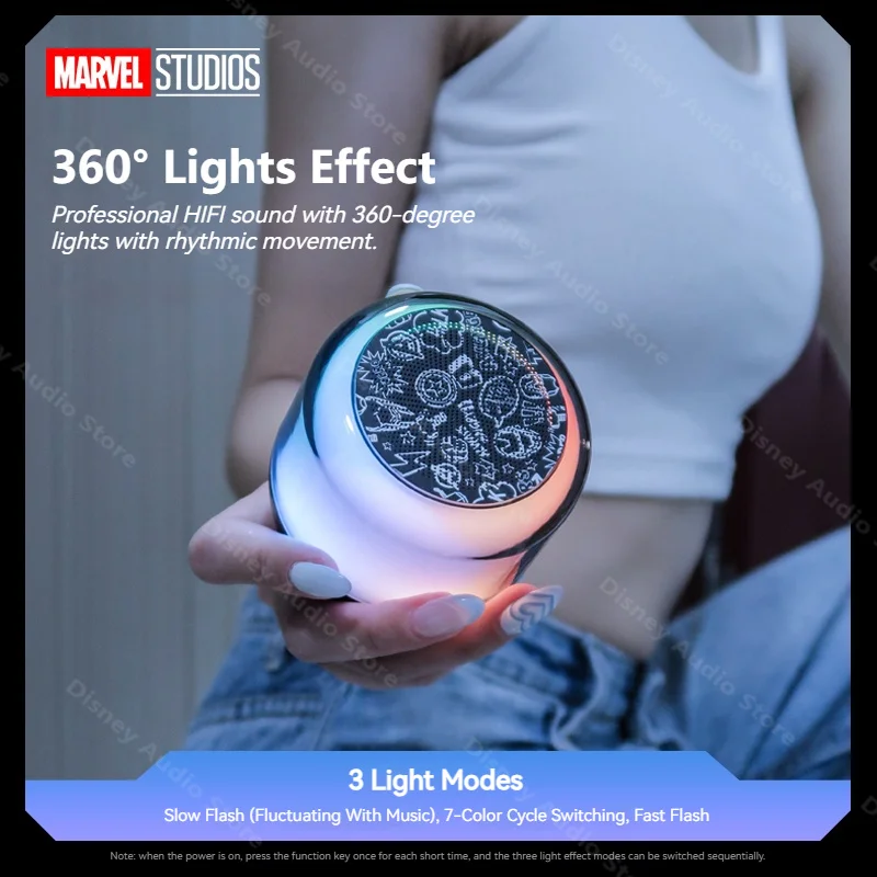 Disney Marvel Mini Bluetooth Speakers 360° Lights Show Wireless Boombox HIFI Surround Sounds Bluetooth Sound Box with Microphone