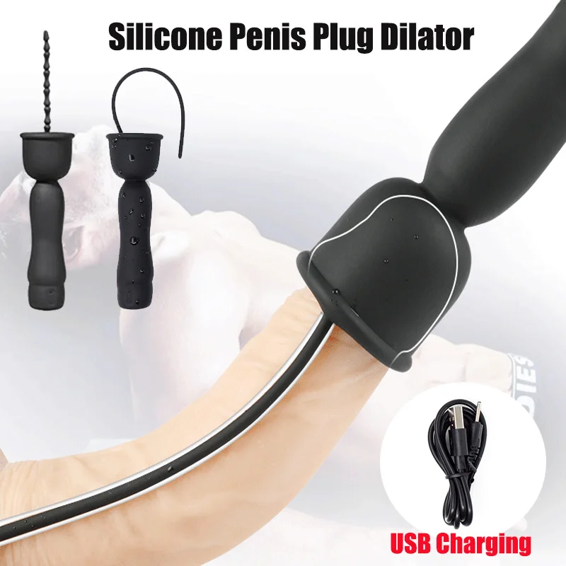 Electric Vibrating Horse Eye Rod Urethra Sound Catheter Dilator Soft Silicone Penis Plug Glans Trainer Exercise Sex Toys For Men