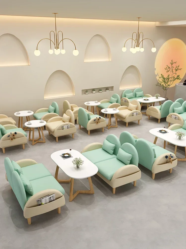 Milk tea shop sofa cake shop coffee shop sales office booth table and chair combination leisure book bar to discuss sofa