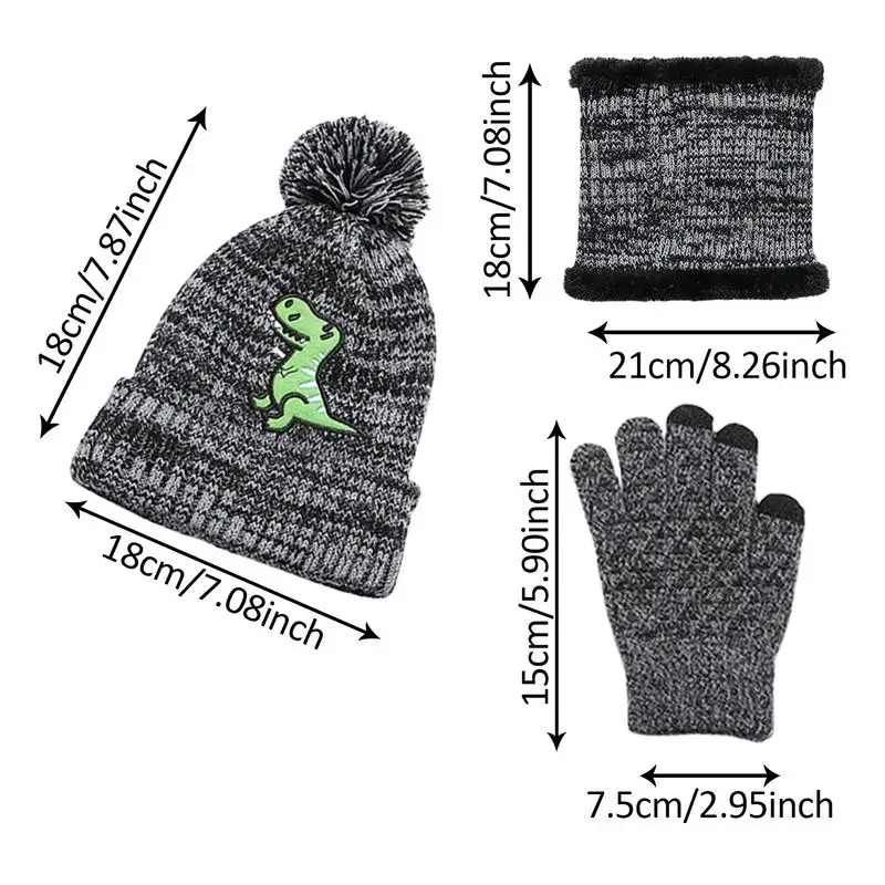 Hut Schal Handschuhe Set für Kinder gestrickte Schal Handschuhe mit niedlichen Dinosaurier Druck Winter Geschenke Hals Schals für Jungen Mädchen 2-8 Winter