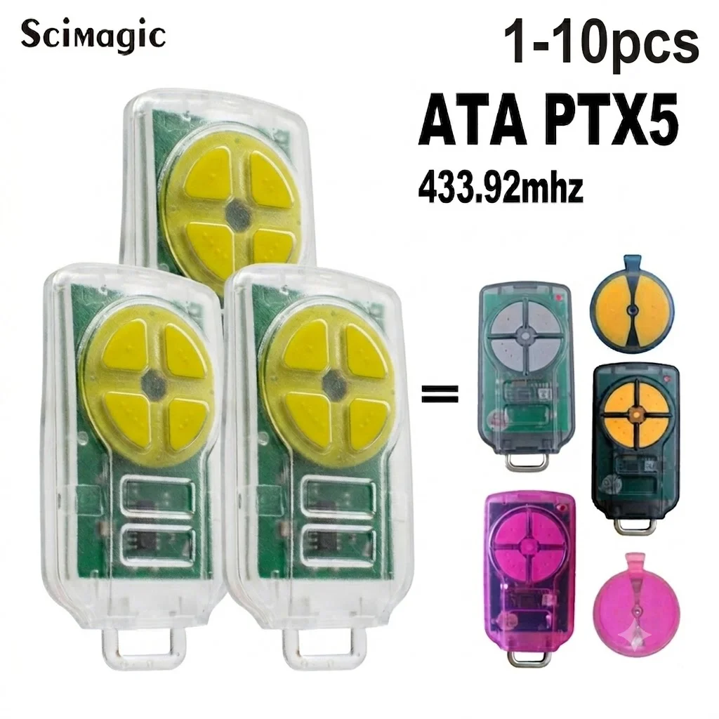1-10pcs ATA PTX5 PTX-5 TrioCode GDO PTX-5v1 PTX-5v2 GDO-7v2 9v2 6v3 6v4 10v1 Garage Door Remote 433.92MHz Gate Opener Keychain
