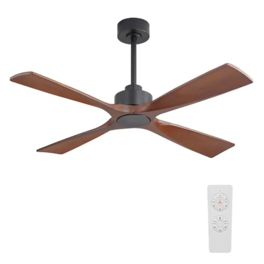 48 inch Ceiling Fan Without Lights for Bedroom/Indoor, Solid Wood Blades, Matte Black+Walnut, Reversible DC Motor, 4 Blades, 6-