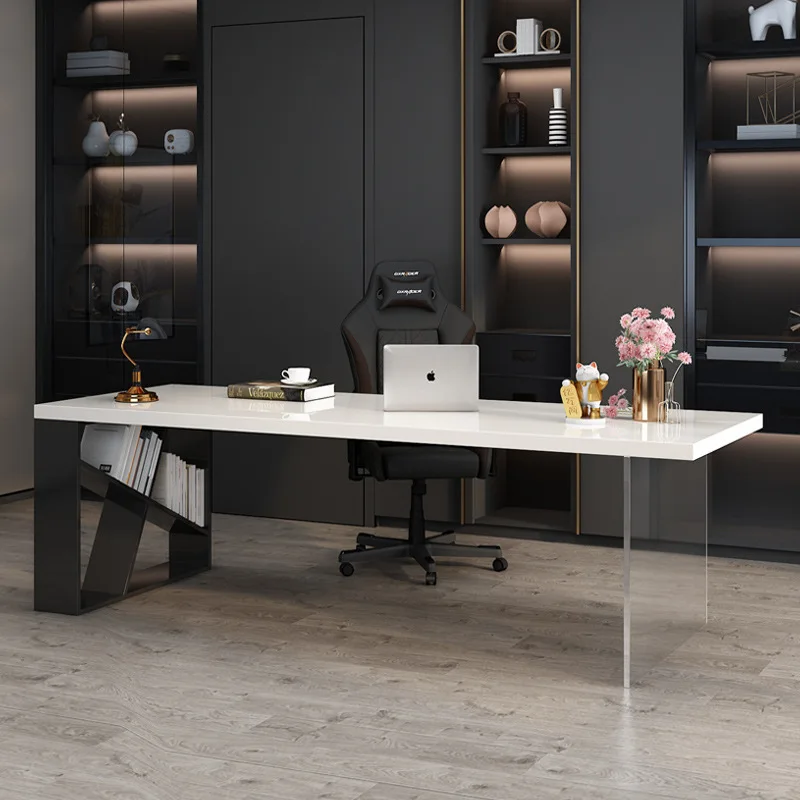 Light luxury transparent acrylic suspension table Solid wood computer table Workbench Designer creative desk White desk