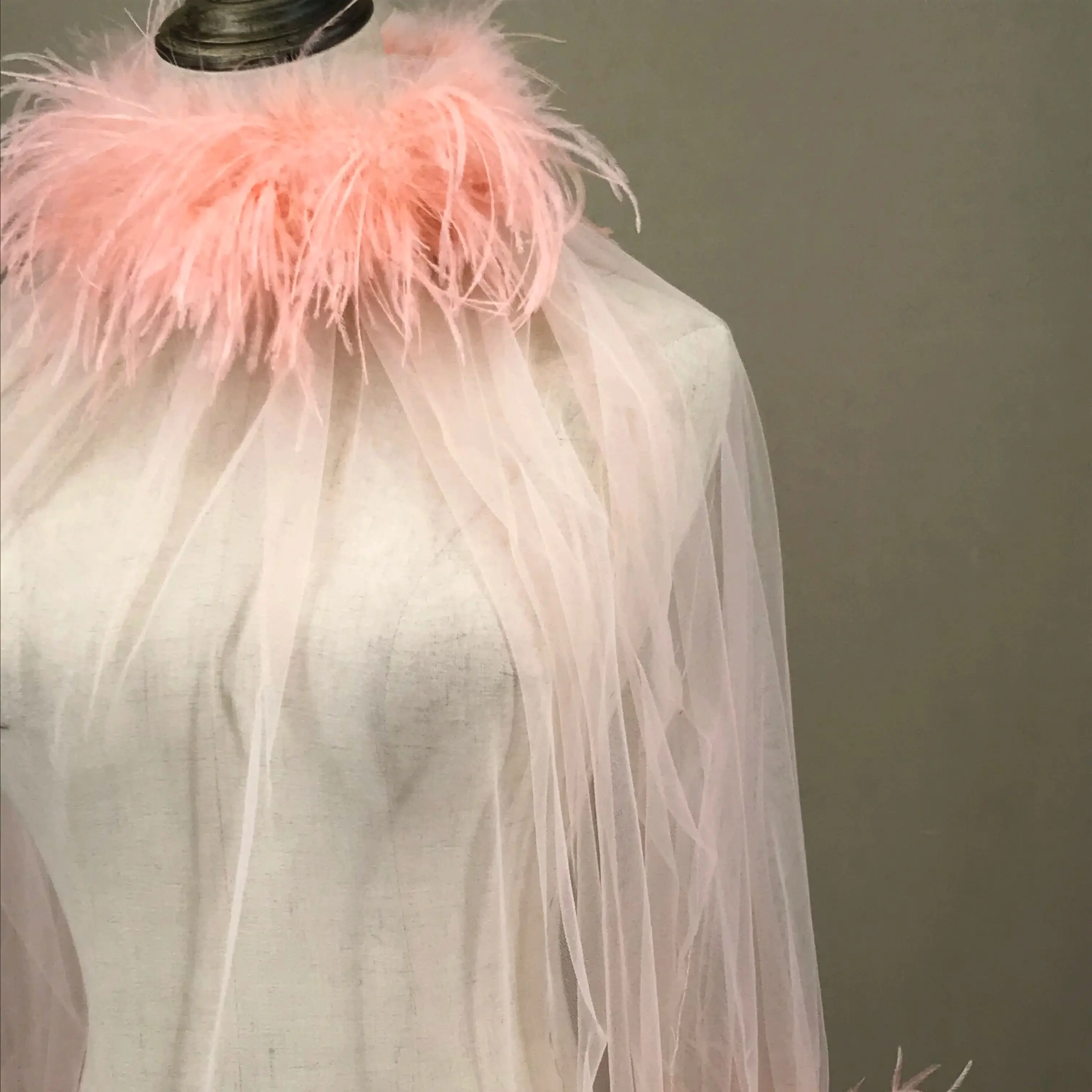 Ostrich Feather Sheer Mesh Pullover Top for Women Oversize Long Sleeve T Shirt  Holographic Blouse  Sex Top peach fuzz